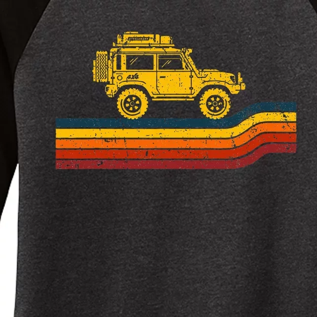 Overland Atlas Retro Rover Tracks 4x4 Offload Camping Women's Tri-Blend 3/4-Sleeve Raglan Shirt