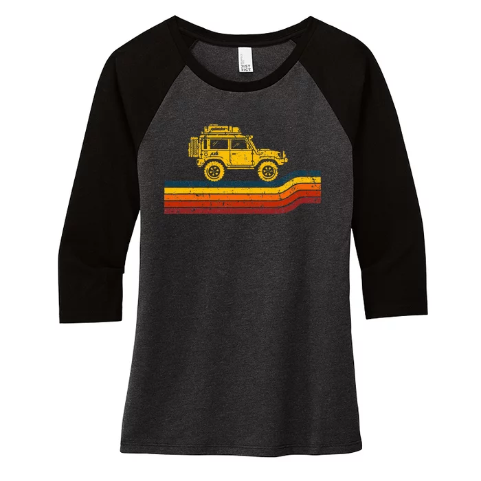 Overland Atlas Retro Rover Tracks 4x4 Offload Camping Women's Tri-Blend 3/4-Sleeve Raglan Shirt