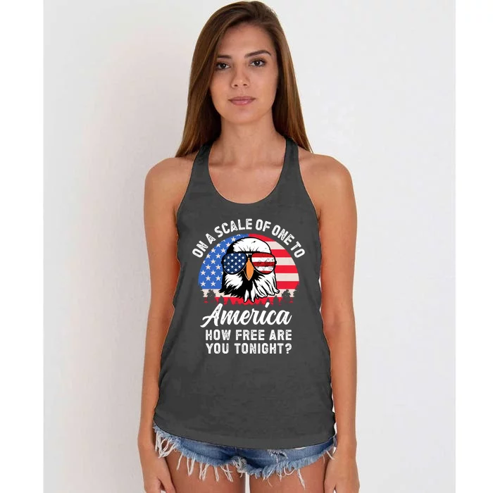 On A Scale Of One To America How Free Are You Tonight Women's Knotted Racerback Tank