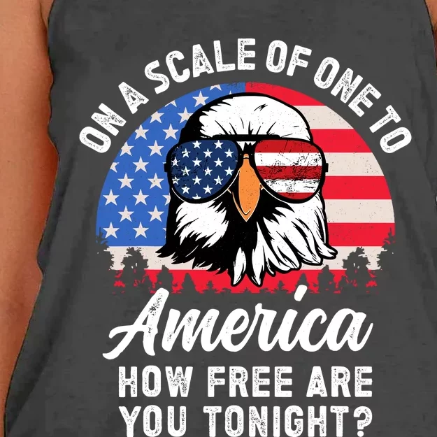 On A Scale Of One To America How Free Are You Tonight Women's Knotted Racerback Tank