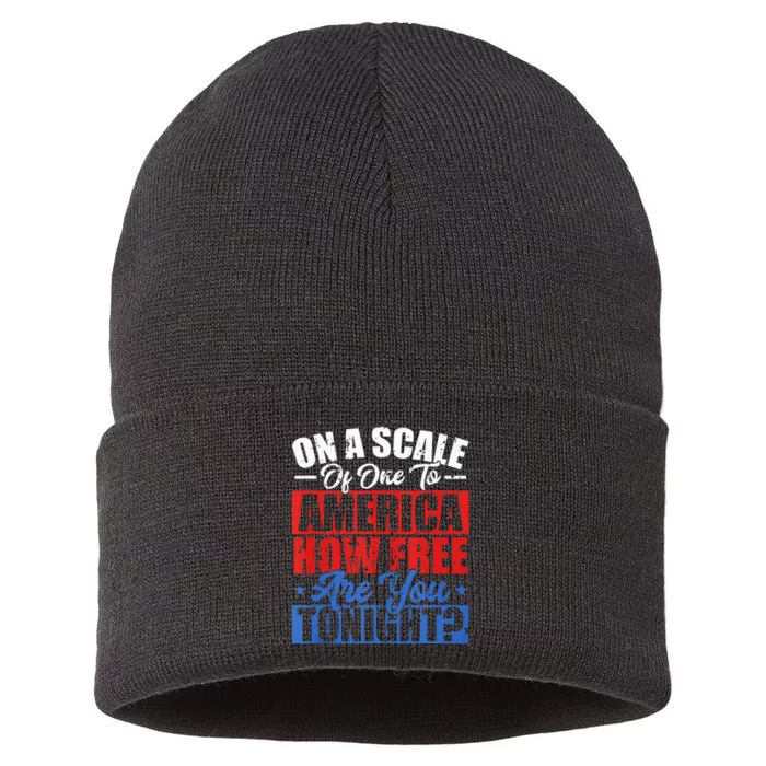 On A Scale Of One To America How Free Are You Tonight Sustainable Knit Beanie