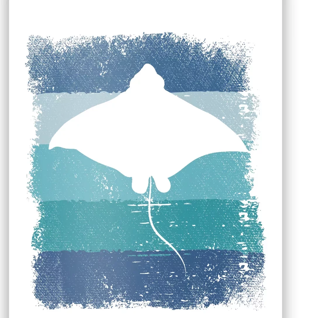 Ocean Animal Scuba Diving Stingray Retro Manta Ray Poster