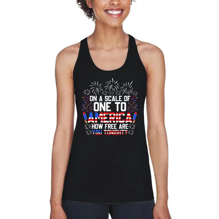 On A Scale Of One To America Funny 4th Of July Patriotic Women's Racerback Tank