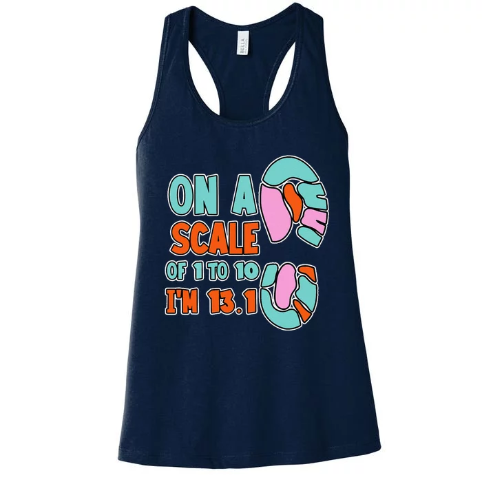 On A Scale Of 1 To 10 IM 13.1 Half Marathon Jokes Women's Racerback Tank