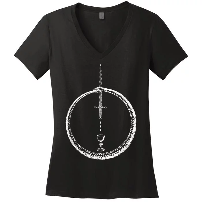 OUROBOROS Alchemy Symbol Occult Sacred Geometry Women's V-Neck T-Shirt