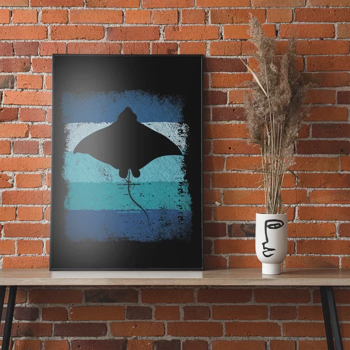 Ocean Animal Scuba Diving Stingray Retro Manta Ray Poster