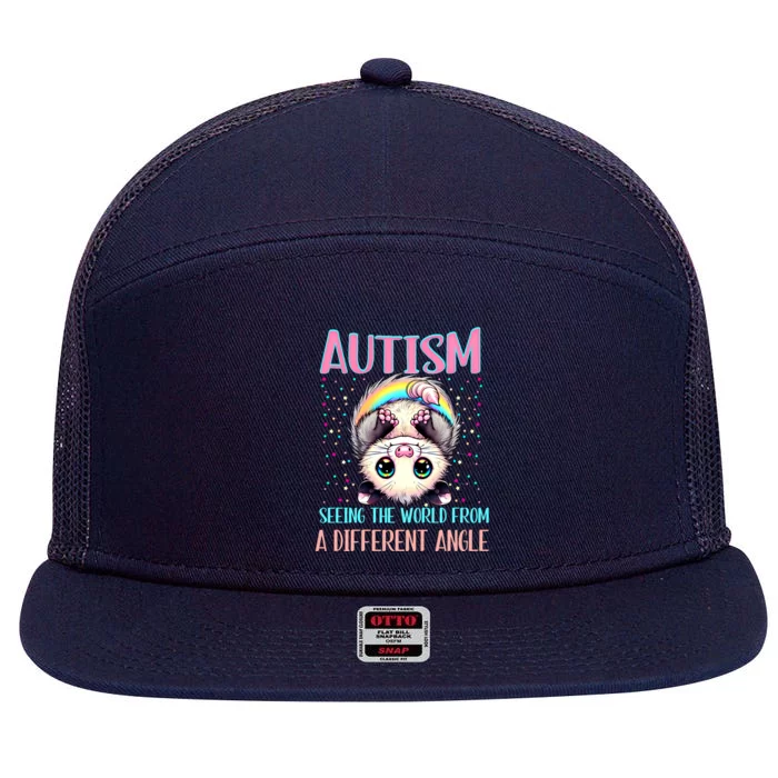 Opossum Autism Seeing World Different Angle Awareness Gift 7 Panel Mesh Trucker Snapback Hat