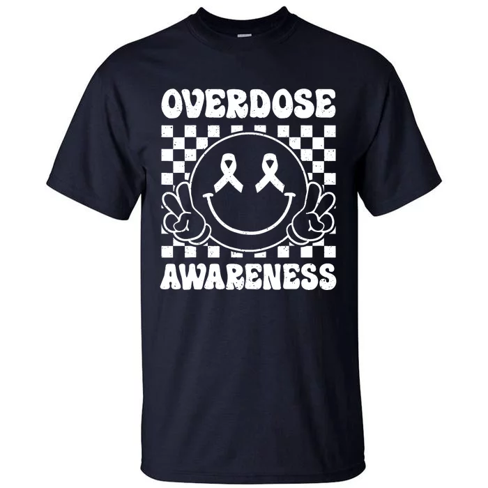 Overdose Awareness Support Smile Face Purple End Addiction Tall T-Shirt