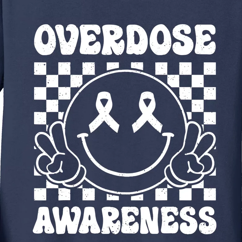 Overdose Awareness Support Smile Face Purple End Addiction Kids Long Sleeve Shirt