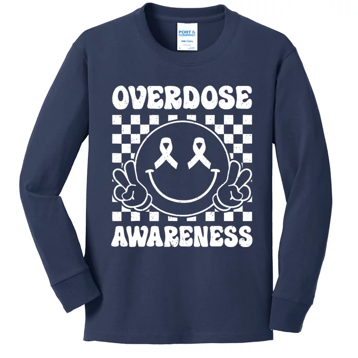 Overdose Awareness Support Smile Face Purple End Addiction Kids Long Sleeve Shirt