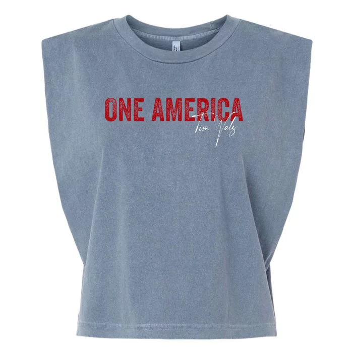 One America Tim Walz 2024 Election Vice President Debate Garment-Dyed Women's Muscle Tee