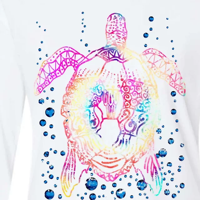 Ocean Animal Tie Dye Tribal Sea Animal Maori Turtle Womens Cotton Relaxed Long Sleeve T-Shirt