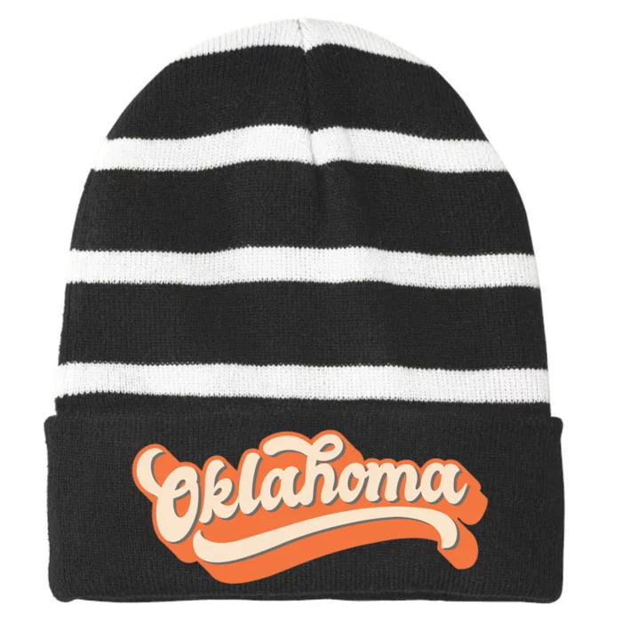 Oklahoma America USA State Retro Striped Beanie with Solid Band