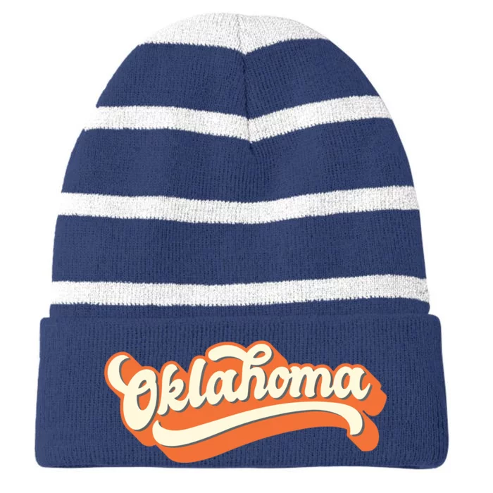 Oklahoma America Usa State Retro Striped Beanie with Solid Band