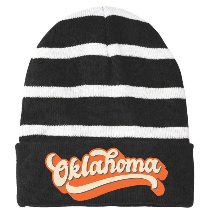 Oklahoma America Usa State Retro Striped Beanie with Solid Band