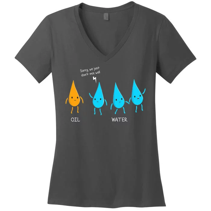 Oil And Water Don't Mix Well Funny Science Women's V-Neck T-Shirt