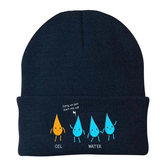 Oil And Water Don't Mix Well Funny Science Knit Cap Winter Beanie