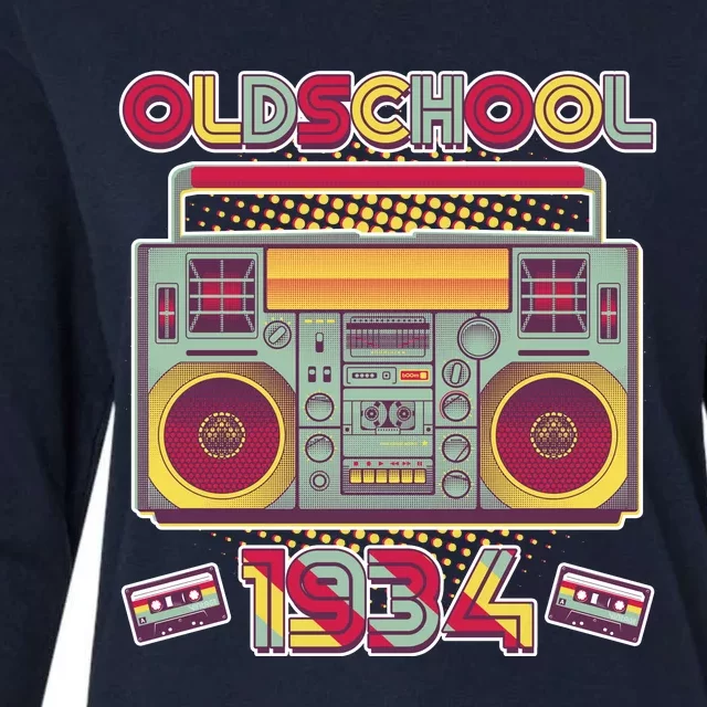 Oldschool Boombox 1934 90th Birthday Womens Cotton Relaxed Long Sleeve T-Shirt