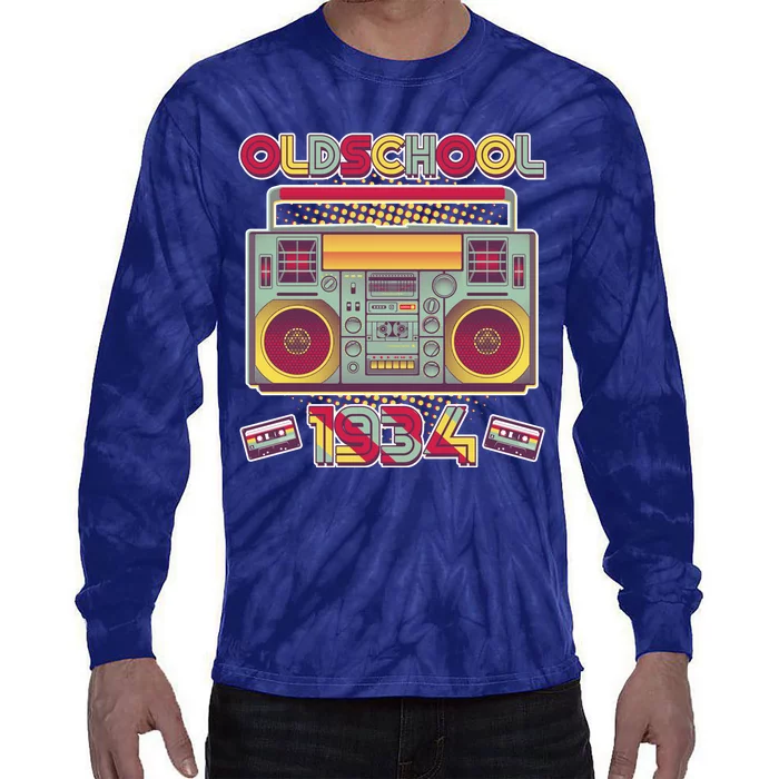 Oldschool Boombox 1934 90th Birthday Tie-Dye Long Sleeve Shirt