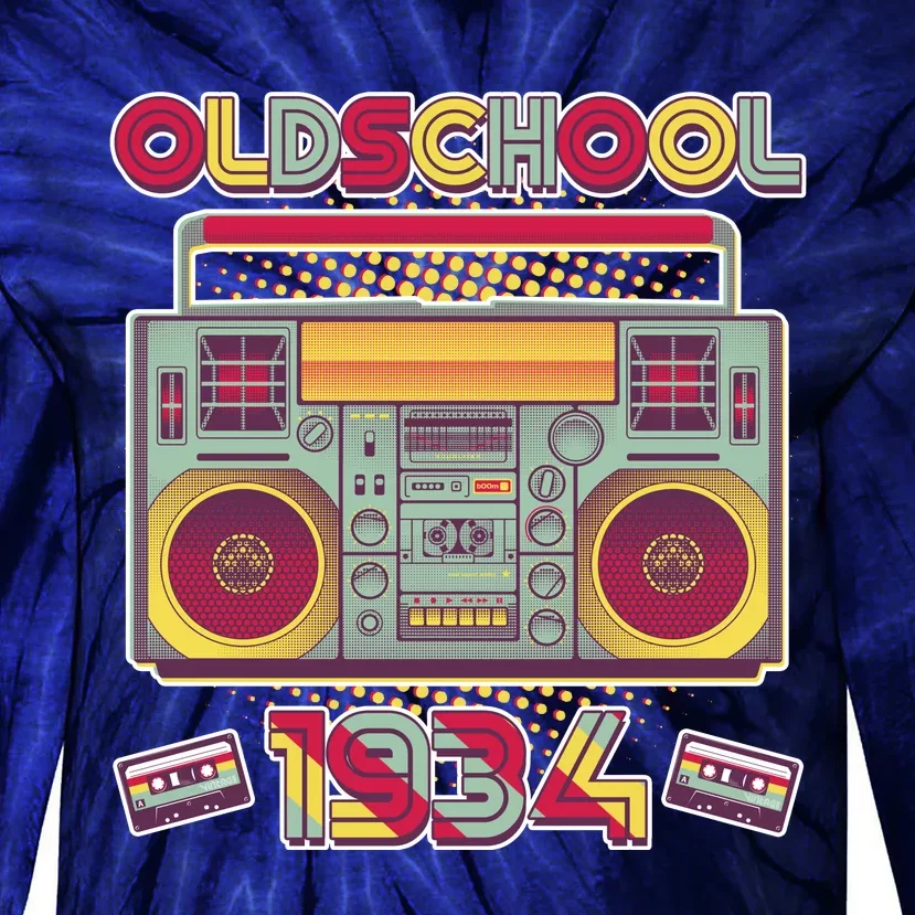 Oldschool Boombox 1934 90th Birthday Tie-Dye Long Sleeve Shirt