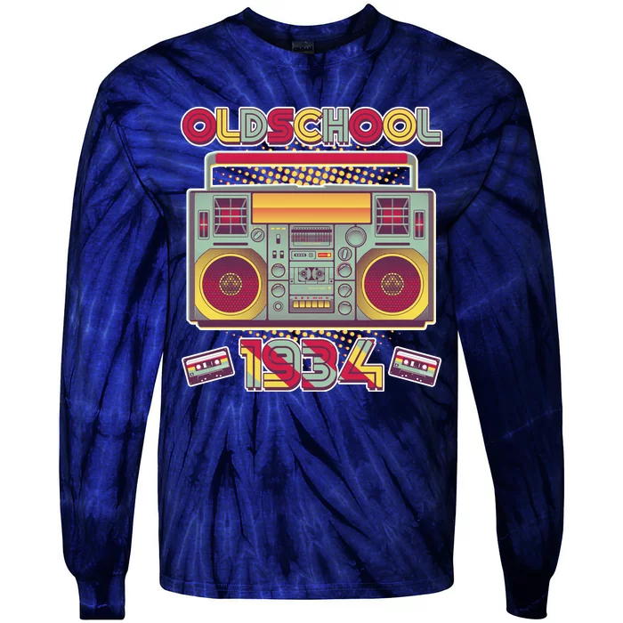 Oldschool Boombox 1934 90th Birthday Tie-Dye Long Sleeve Shirt