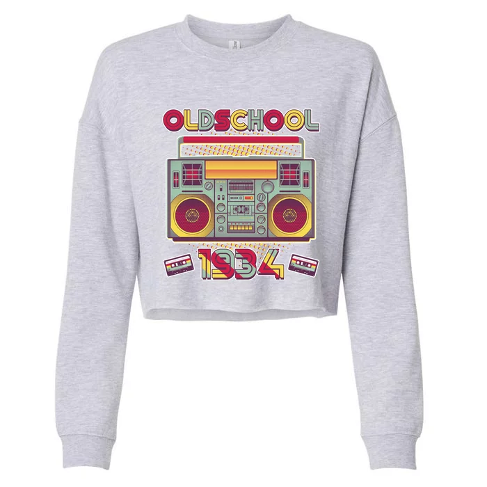 Oldschool Boombox 1934 90th Birthday Cropped Pullover Crew