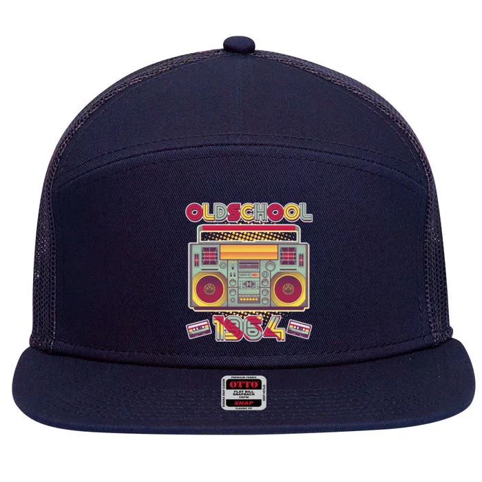 Oldschool Boombox 1964 60th Birthday 7 Panel Mesh Trucker Snapback Hat