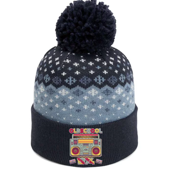 Oldschool Boombox 1974 50th Birthday The Baniff Cuffed Pom Beanie