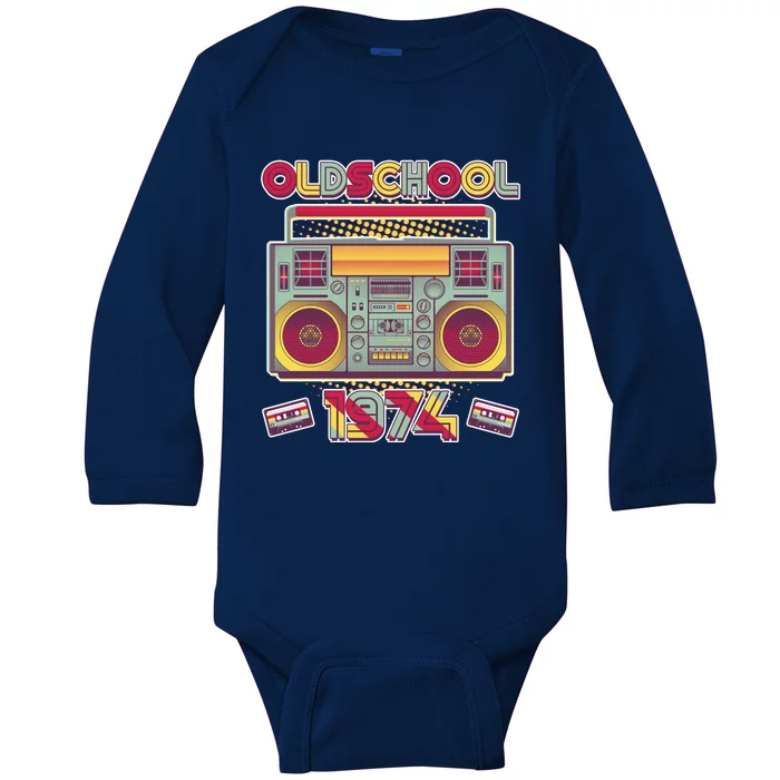 Oldschool Boombox 1974 50th Birthday Baby Long Sleeve Bodysuit