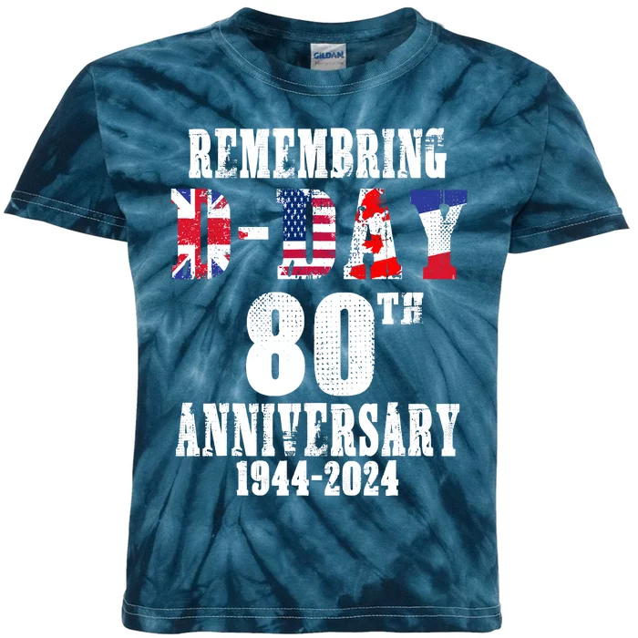 Omaha Beach 1944 Dday 2024 80th Anniversary Normandy Kids Tie-Dye T-Shirt