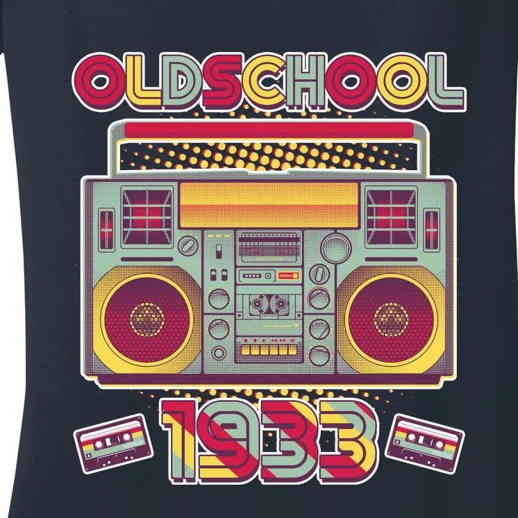 Oldschool Boombox 1933 90th Birthday Women's V-Neck T-Shirt