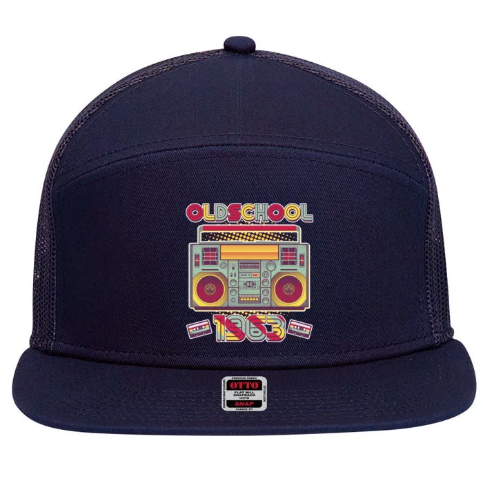 Oldschool Boombox 1963 60th Birthday 7 Panel Mesh Trucker Snapback Hat