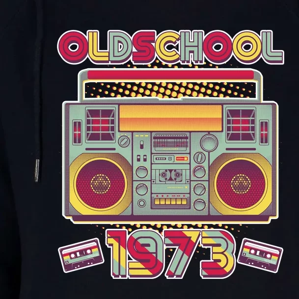 Oldschool Boombox 1973 50th Birthday Womens Funnel Neck Pullover Hood