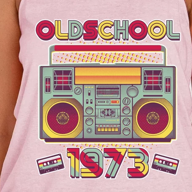 Oldschool Boombox 1973 50th Birthday Women's Knotted Racerback Tank