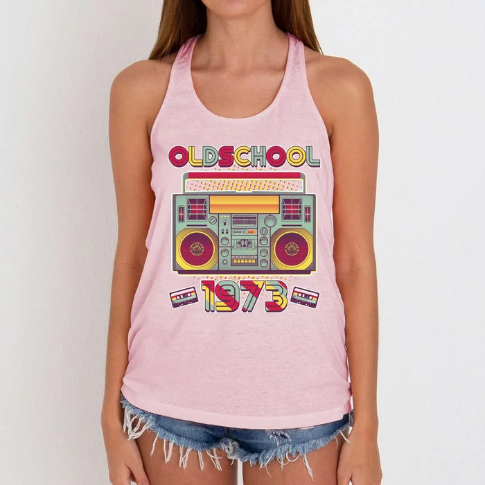 Oldschool Boombox 1973 50th Birthday Women's Knotted Racerback Tank