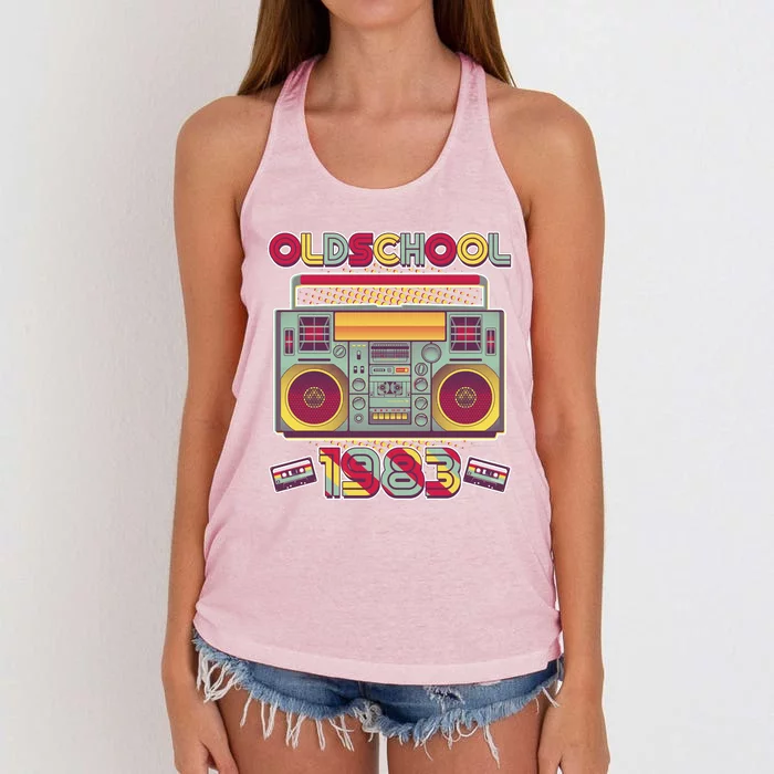 Oldschool Boombox 1983 40th Birthday Women's Knotted Racerback Tank