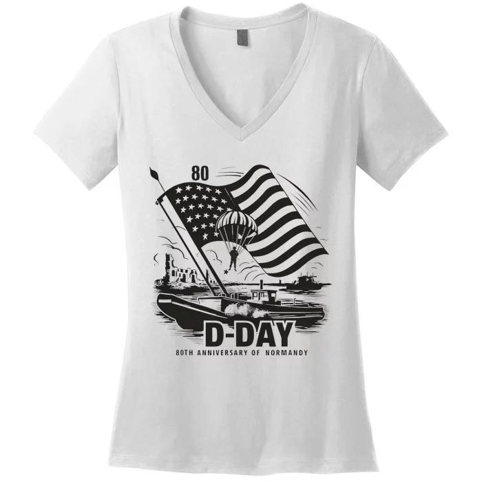 Omaha Beach 1944 Dday 2024 80th Anniversary Normandy Women's V-Neck T-Shirt