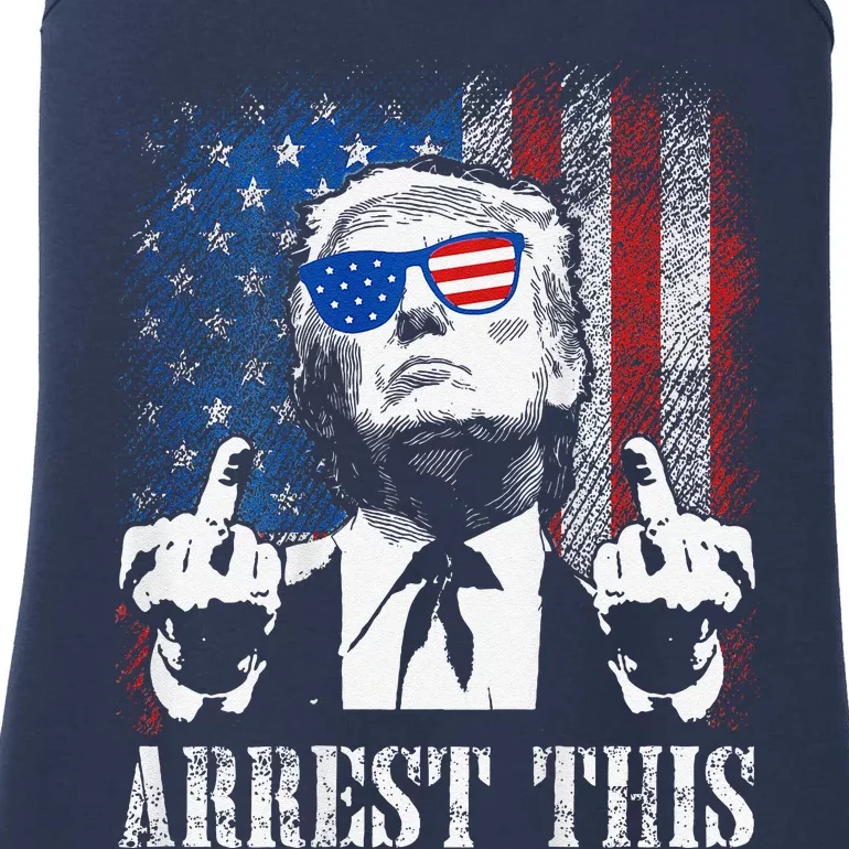 (On Back) Arrest This Trump 2024 Us American Flag Ladies Essential Tank