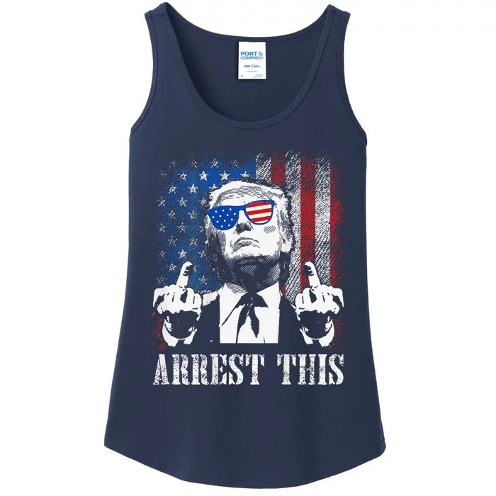 (On Back) Arrest This Trump 2024 Us American Flag Ladies Essential Tank