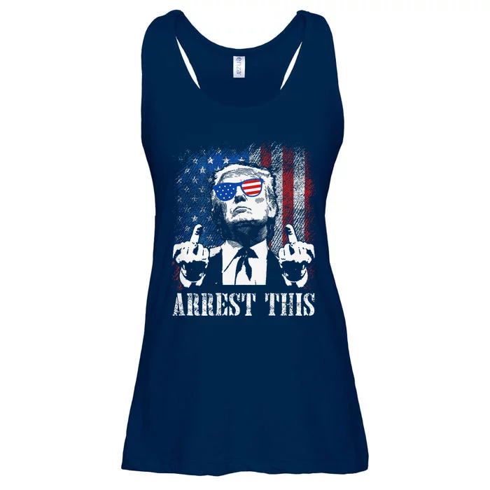 (On Back) Arrest This Trump 2024 Us American Flag Ladies Essential Flowy Tank