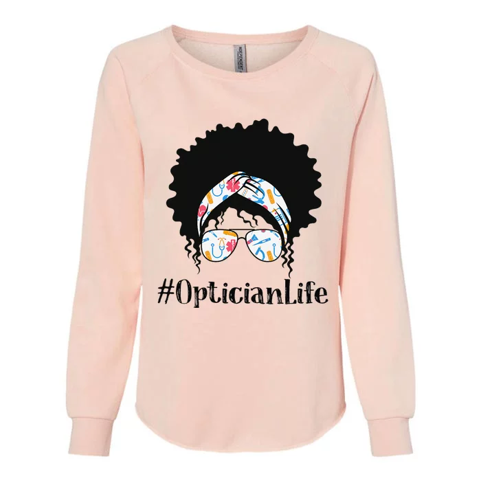 Optician Black Afro Messy Bun African American Women Womens California Wash Sweatshirt