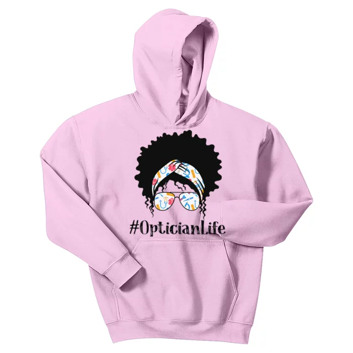 Optician Black Afro Messy Bun African American Women Kids Hoodie