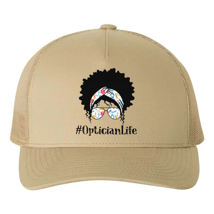 Optician Black Afro Messy Bun African American Women Yupoong Adult 5-Panel Trucker Hat