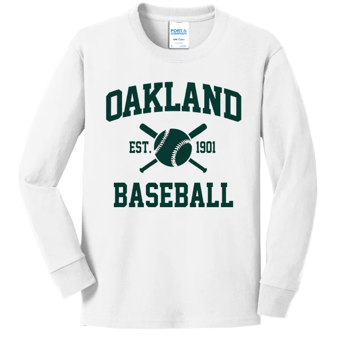 Oakland Baseball Athletic Vintage Sports Team Fan Kids Long Sleeve Shirt