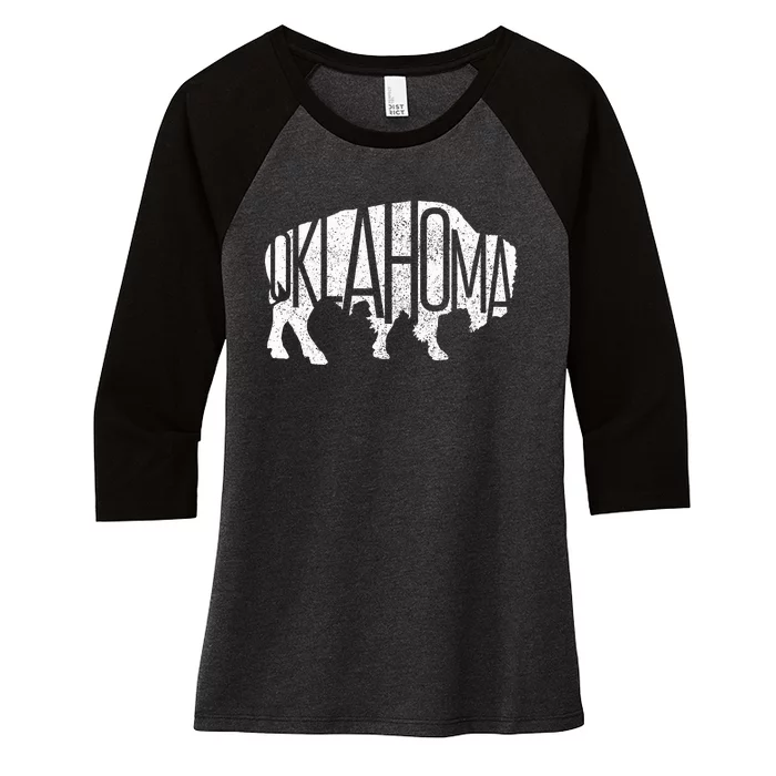 Oklahoma Bison American Buffalo National Park Souvenir Women's Tri-Blend 3/4-Sleeve Raglan Shirt