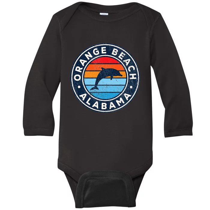 Orange Beach Alabama AL Vintage Dolphin Retro 70s Baby Long Sleeve Bodysuit