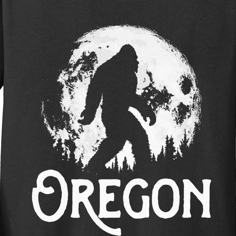 Oregon Bigfoot At Night! Cool Full Moon & Trees Sasquatch Kids Long Sleeve Shirt