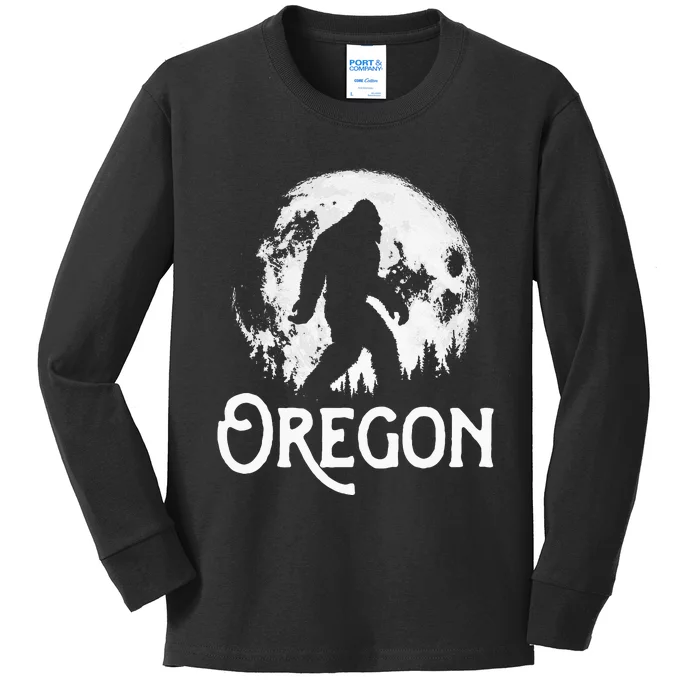 Oregon Bigfoot At Night! Cool Full Moon & Trees Sasquatch Kids Long Sleeve Shirt