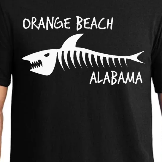 Orange Beach Alabama Shark Skeleton White Print Pajama Set