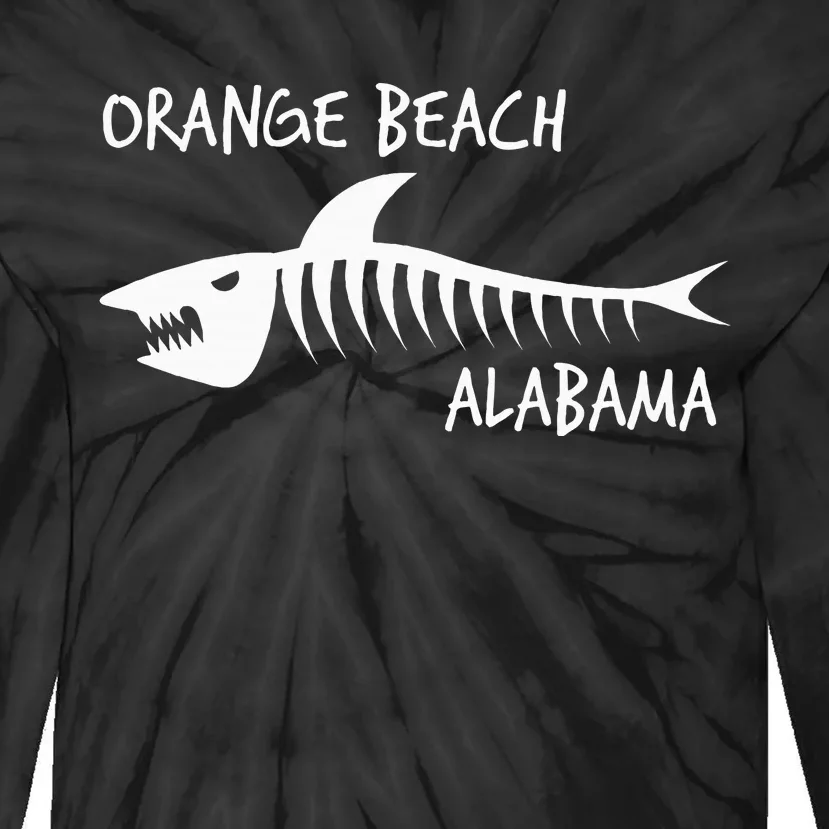 Orange Beach Alabama Shark Skeleton White Print Tie-Dye Long Sleeve Shirt